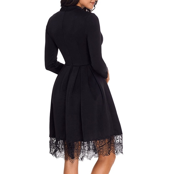 Black Fit and Flare Lace Hem Dress Size Small - Picture 3 of 8